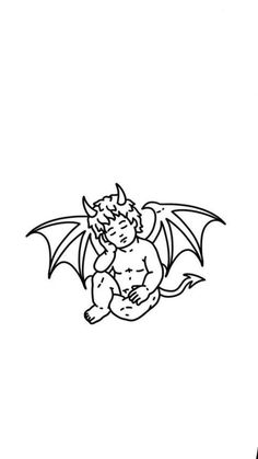 a black and white drawing of a baby sitting on the ground with a bat in its mouth