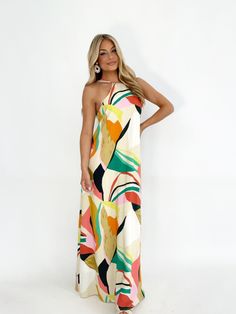 DD7763FO strap halter a line maxi dress Fore Collection Vacation Wardrobe, New Tops, Bold Prints, Summer Wardrobe, Halter Neck, Dress Collection, American Girl, Open Back, New Dress