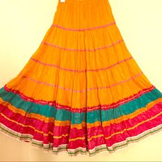 Very Fuller Skirt, Can Go With Shirt, Crop Top Or Blouse Beautiful Colorful Skirt (Pink, Orange, Gold, And Peacock Green) Nwot Excellent Condition Elastic On Waist Can Go For Xs, S, M Skirts Indian, Colorful Skirt, Shirt Crop Top, Colorful Skirts, Peacock Green, Orange Gold, Ethnic Wear, Full Skirt, Salwar Kameez