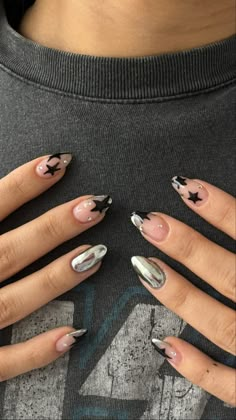 Fuerza Regida Concert Nails, Nail Ideas Black And Silver, Rap Concert Nails, Renee Rapp Nails, Rap Concert Nails Ideas, Kesha Nails, Guts Tour Nails, Rockstar Girlfriend Nails, Deftones Nails