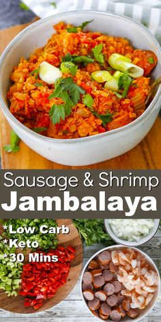 sausage and shrimp jambaalaya is an easy low carb keto - friendly dinner