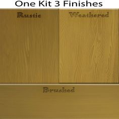 three different types of wood with the words brush and finish written on each one kit 3 finishes