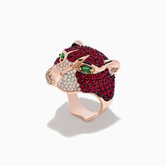 Effy Signature 14K Rose Gold Ruby, Emerald, and Diamond Ring Luxury Multi-stone Rose Gold Ring, Luxury Pink Gold Ruby Ring, Luxury Rose Gold Ruby Ring, Rose Stone, Emerald And Diamond Ring, Ruby Emerald, Effy Jewelry, Gold Rose, Round Diamonds