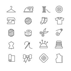 sewing related icon set in thin line style