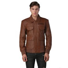 About Roman Brown Leather Bomber Jacket What is better than a black leather jacket? A brown leather jacket! And we are here to tell you why. It is not as common as the black one, which you'll see fairly observe more out and about in the streets. Brown leather is timeless, and the simplicity of the design in this particular piece will make for a constant outerwear item amidst changing fashions. There is a washed-out effect added to the leather material used, which only adds to the appeal of the men's brown leather jacket available at Leather Skin Shop. The whole design and color are very vintage and will attract plenty of compliments to anyone wearing it. The central zipper is a total time-saver - all you need to do is zip up, and you're ready to go. The jacket's casual look will make it ea Leather Biker Jacket With Lapel Collar For Fall, Fall Leather Biker Jacket With Lapel Collar, Brown Business Outerwear For Fall, Brown Outerwear For Business In Fall, Leather Biker Jacket With Flap Pockets For Work, Leather Biker Jacket With Lapel Collar For Winter, Brown Leather Outerwear For Streetwear, Classic Leather Jacket With Flap Pockets For Streetwear, Fall Streetwear Leather Jacket With Flap Pockets