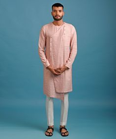 Angrakha Kurta In Ombre Pink With Pyjama Chatenya Mittal - Fabilicious Fashion