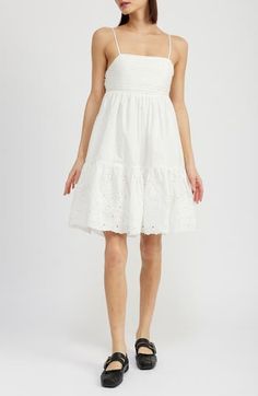 An oversized bow punctuates the back of this fanciful fit-and-flare dress that has dainty broderie details along the hem. 31" length (size medium) Ties at back Square neck Adjustable straps Lined 100% cotton Hand wash, line dry Imported White Square Neck Dress, Square Neck Dress, White Square, Nordstrom Dresses, Fit And Flare Dress, Fit Flare Dress, Fit & Flare, Flare Dress, Square Neck