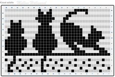 a cross stitch pattern with two cats sitting on top of each other, in black and white