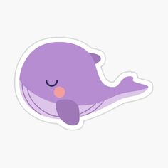 a purple whale sticker with its eyes closed and tongue out, on a white background