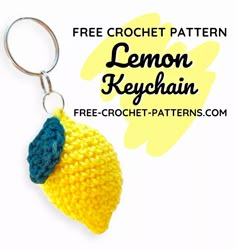 a crocheted lemon keychain with the words free crochet pattern on it