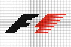 A pixel art template of the old Formula One logo from 1994, which ended in 2017. Formula 1 Perler Beads, Mercedes Pixel Art, Formula 1 Cross Stitch, F1 Car Embroidery, Ferrari Cross Stitch Pattern, F1 Art