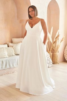 Size 12 Wedding Dress Curvy, Dress Curvy, Mikaella Bridal, Crepe Wedding Dress, Curvy Bride, Wedding Dresses With Straps, A Line Wedding Dress, Brides Wedding Dress