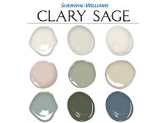 several shades of gray and white paint with the words, sherylin - williams clay sage