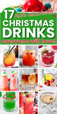 collage of non alcoholic cocktails with text christmas drinks everyone will love. Non Alcoholic Drinks For Christmas, Non Alcoholic Christmas Drinks, Mocktail Christmas, Christmas Mocktails Non Alcoholic, Alcoholic Christmas Drinks, Drinks For Christmas, Hot Christmas Drinks, Christmas Mocktail Recipes, Ginger Drinks