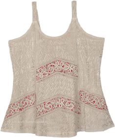 A very pixie aesthetic embroidered round neck tunic top. With its soft rayon material and sleeveless style, the top is perfect for the summertime. #tlb #Embroidered #Misses #vintagetop #renaissancetop #oldstyletop Spring Festival Embroidered Sleeveless Top, Sleeveless Embroidered Top For Spring Festival, Summer Embroidered Camisole Tank Top, Summer Bohemian Embroidered Beige Top, Embroidered Camisole Tank Top For Summer, Fitted Embroidered Tank Top For Beach, Embroidered Tank Top For Summer, Beige Bohemian Embroidered Top For Summer, Summer Beige Bohemian Embroidered Top