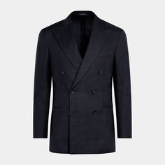 With its gently curved lapel, sleek jetted pockets, and natural shoulder, this navy double-breasted blazer is cut to a tailored for a versatile wear. Timeless Double Breasted Business Casual Suit, Double-breasted Business Casual Sport Coat, Double-breasted Sport Coat For Business Casual, Elegant Double-breasted Sport Coat With Double Button, Double-breasted Tuxedo Blazer For Business Casual, Business Casual Double-breasted Tuxedo Outerwear, Professional Double-breasted Blazer For Formal Occasions, Business Peacoat With Notch Lapel And Double-breasted Button, Timeless Double-breasted Business Casual Blazer