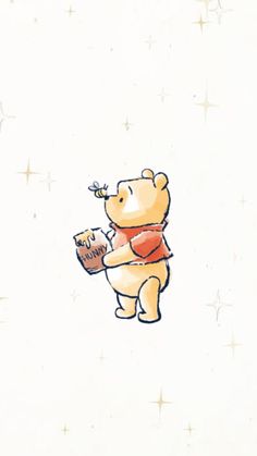 a drawing of a winnie the pooh bear holding a box with honey on it