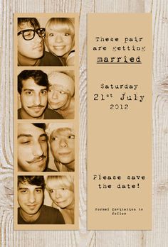 an old photo save the date card with four different photos on it and text that says, there are certain married