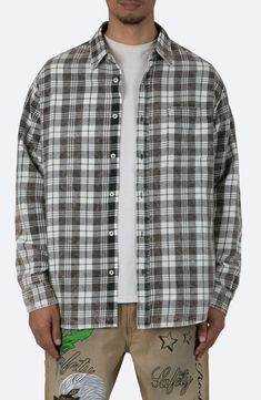 A vintage-inspired finish highlights this plaid shirt cut from soft cotton fabric with a relaxed, layer-ready fit. Front button closure Spread collar Long sleeves with button cuffs 100% cotton Machine wash, dry flat Imported Brown Cotton Flannel Shirt For Spring, Spring Brown Cotton Flannel Shirt, Plaid Cotton Flannel Shirt For Streetwear, Flannel Button-up Shirt For Streetwear, Button-up Flannel Shirt For Streetwear, Streetwear Flannel Button-up Shirt, Relaxed Fit Button-up Flannel Shirt For Streetwear, Cheap Button-up Flannel Shirt With Snap Buttons, Vintage Plaid Cotton Flannel Shirt