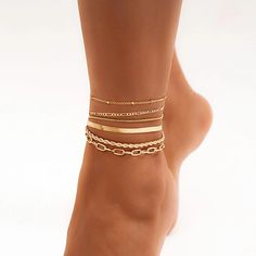 Hey beach lovers! 🌞✨ Elevate your summer style with the Bohemian Twisted Flat Snake Chain Anklet Set. This set of six ankle bracelets is perfect for adding a bohemian flair to your beach look or enhancing your summer festival outfits. Why You'll Love It: Chic Design: Features twisted flat snake chains that exude a vintage and bohemian vibe. Versatile Set: Includes six anklets, allowing you to mix and match or wear them all for a stacked look. High-Quality Craftsmanship: Made from durable materi Trendy Anklets For Summer Vacation, Trendy Anklets For Vacation In Summer, Trendy Summer Vacation Anklets, Gold Casual Anklets For The Beach, Casual Gold Anklets For Beach, Trendy Gold Bracelets For Beach Season, Trendy Beach Anklets, Adjustable Gold Anklets For Beach Season, Gold Anklet For Summer Vacation