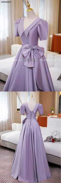 10% off now|Free shipping world-wide. Purple Vneck Collar Long Formal Dress With Big Bow Knot at GemGrace. Click to learn our pro custom-made service for wedding dress, formal dress. View #FormalDresses for more ideas. #eveninggownsformal Purple A-line Evening Dress For Banquet, Elegant Lavender Evening Dress For Banquet, Purple V-neck Bridesmaid Evening Dress, Purple A-line Bridesmaid Evening Dress, Lavender Formal Evening Dress For Prom, Lavender V-neck Dress For Formal Occasions, Elegant Lavender Dresses For Banquet, Lavender V-neck Dress For Prom, Elegant Lavender A-line Dress