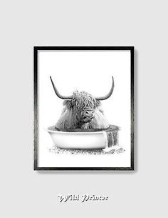 a black and white photo of a bull in a bathtub with the words, you'll wait