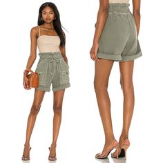 These Summery Cotton Cargo Shorts Are Topped With A Ultra High-Rise Paperbag Waist For A Trend-Right Vibe. Nsf Clothing Msrp $294 Size P (Xs) Women's Elastic/Drawstring Waist Super High Waisted Front Slant Pockets; Cargo Flap-Patch Pockets 100% Cotton Machine Wash, Tumble Dry Made In The Usa Women's Clothing Revolve Brand Shorts About 14" Across Waist Unstretched (Adjustable Drawstring) About 8" Inseam About 15" Front Rise Chic Spring Shorts With Cargo Pockets, Spring Cargo Pocket Shorts For Day Out, Versatile Shorts With Pockets For Day Out, Chic Spring Cargo Shorts, Linen Short, Cotton Shorts, Cargo Shorts, Drawstring Waist, Women's Clothing