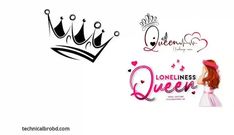 the logo for queen and princess is shown in three different colors, one with hearts