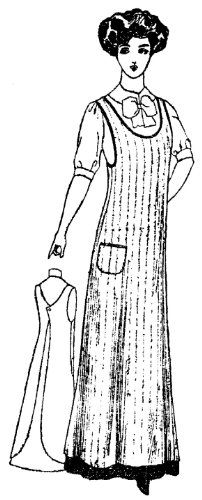 a drawing of a woman in an apron and dress with her hand on her hip