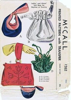 McCall Pattern #1262 Handbags Purse Bags Fabric Sewing Vintage 1940's Bolso Sac | eBay Vintage Bag Pattern, Fabric Sewing Patterns, Trendy Sewing, Lv Bags, Mccalls Sewing Patterns, Handbags And Purses, Retro Mode, Handbag Patterns, Mccalls Patterns