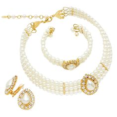 Teardrop Simulated Pearl And Rhinestone Crystal 3 Piece Choker Necklac – Rosemarie Collections Bridal Jewelry Pearl Earrings, Pearl Jewelry Necklace, Bridal Jewelry Sets, Cuff Earrings, Bridal Earrings