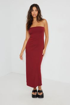 She's looking elegant! Features - Strapless - Ribbed - Double lined - Stretchy Size & Fit - Fit: Fitted - Length: Maxi - Model is wearing size S Materials & Care - Content: 81% polyester, 10% viscose, 9% spandex - Care: Machine wash, cold - Imported Maxi Tube Dress, Tube Maxi Dresses, Maxi Dress Outfit, Red Maxi, Red Dress Maxi, Tube Dress, Dress Size Chart, Dress Red, Maxi Dresses