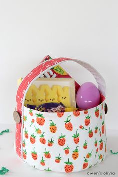 a bag filled with lots of food and candy