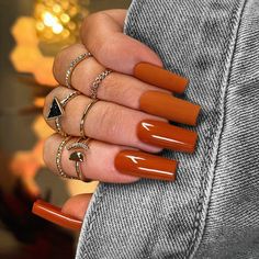 Experience nail art magic with stunning burnt orange designs to try today! These nails are a canvas for creativity. Get inspired and let your imagination run wild. Create your own masterpiece and show off your unique style. Explore now! 💅🌟 #NailArtMagic #BurntOrangeDesigns #NailGoals Gel Nails Square, Burnt Orange Nails, Irish Nails, Orange Acrylic Nails, Nails Gel Polish, Orange Nail Designs, Elegant Nail Art, Nail Prep, Nails Fashion