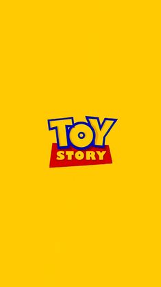 the toy story logo is displayed on a yellow background