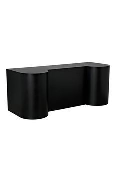 a black table with two curved sections on it's sides and the top half closed