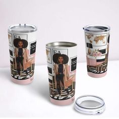 two personalized tumblers with the same photo on them, one has a woman's face