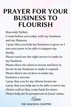 the prayer for your business to flourish with an image of flowers and clouds in the background