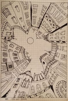 a drawing of a city with lots of buildings in the center and lines on it