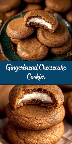 These Gingerbread Cheesecake Cookies are a holiday favorite! Soft, spiced gingerbread cookies are filled with a luscious cheesecake center, combining the warm flavors of ginger, cinnamon, and cloves with creamy sweetness. Perfect for Christmas cookie trays or winter gatherings, these cookies are a crowd-pleaser! Cheesecake Gingerbread Cookies, Spiced Gingerbread Cookies, Cream Cheese Stuffed Gingerbread Cookies, Recipes Using Ginger Snap Cookies, Joy The Baker Chai Cookies, Gingerbread Stuffed Cookies, Cheesecake Christmas Cookies, Stacked Christmas Sprinkle Cookies, Gingerbread Cream Cheese Cookies