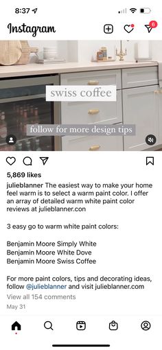 the instagram page on instagram com shows an image of a kitchen with white cabinets and