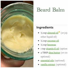 Beard balm Beeswax Beard Balm Recipe, How To Make Beard Balm, Essential Oil Beard Oil Recipe, Diy Beard Balm Recipes, Diy Beard Butter, Easy Handmade Christmas Gifts, Balms And Salves