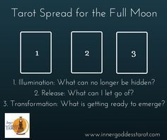 the tarot spread for the full moon is shown in three different colors and sizes