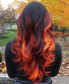 Curtain Bangs with Fall Hair  for a Trendy Look 🌼 Reddish Hair Color Ideas, Hair Color Ideas For Brunettes Orange, Black And Orange Balayage, Simple Hair Color Ideas Brown, Cowboy Copper Hair With Black, Black And Peach Hair, Black Orange Blonde Hair, Maroon And Brown Hair, Autum Hair Ideas