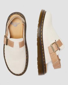 Jorge II Suede & Leather Slingback Mules in Parchment Beige | Dr. Martens Fall Shoes Dressy, Doc Marten Slingback Mule, Winter Church Shoes, Fall Shoes Aesthetic, Fall 2024 Shoes, Sister Missionary Shoes, Casual Fall Shoes, Cute Fall Shoes, Shoes To Wear With Dresses