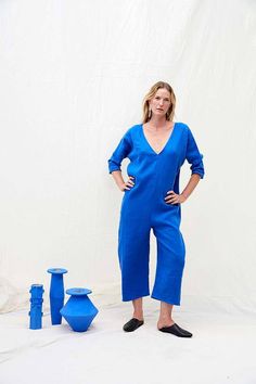 Rachel Craven Jumpsuit in Cobalt Linen