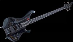 an electric bass guitar is shown on a black background