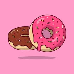 two donuts with pink frosting and sprinkles on them are shown