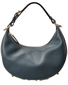 About The Brand: Innovative And Elegant Italian Luxury. Made In Italy Fendigraphy Small Leather Hobo Bag In Blue Leather And Gold-Tone Hardware With Logo Lettering Along Bottom Interior Design Details: Fabric Lining Measures 11.5In Wide X 9In High X 3.5In Deep Adjustable Shoulder Strap Drops 9In Zipper Closure Please Note: All Measurements Were Taken By Hand And Are Approximate; Slight Variations May Occur. Our Products Are 100% Genuine. In Some Cases We Purchase Merchandise From Trusted Independent Suppliers And Not Directly From The Brand Owner. In All Cases We Stand By The ity Of Every Product Sold On Our Site. Luxury Blue Hobo Bag With Adjustable Strap, Luxury Gold Designer Hobo Bag, Luxury Elegant Hobo Bag With Gold-tone Hardware, Luxury Gold Hobo Bag With Adjustable Strap, Luxury Designer Gold Hobo Bag, Luxury Gold Hobo Bag With Gold-tone Hardware, Luxury Elegant Hobo Bag With Adjustable Strap, Luxury Designer Hobo Bag With Gold-tone Hardware, Fendi Hobo Bag