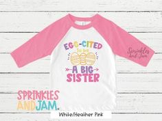 Grab our Cute easter big sister announcement shirt today! A perfect way to share the big news!Our super fun personalized tees are made to order! SIZE CHART INCLUDED IN IMAGES ABOVE - CLICK OR SWIPE RIGHT :) - Images are a graphic display for sample only, size and placement may vary based on the size & brand of your tee. Any additional props, bow, or accessories are not included with the purchase. Watermarks will not appear on the final product.HOW TO ORDER1. Choose your size and quantity2. O Cute T-shirt For Spring Gender Reveal, Cute Spring T-shirt For Gender Reveal, Playful Pink T-shirt For Gender Reveal, Pink Long Sleeve T-shirt For Gender Reveal, Personalized Pink Tops For Spring, Personalized Pink Top For Spring, Easter Pink Cotton T-shirt, Pink Easter Tops With Graphic Print, Pink Cotton Easter T-shirt